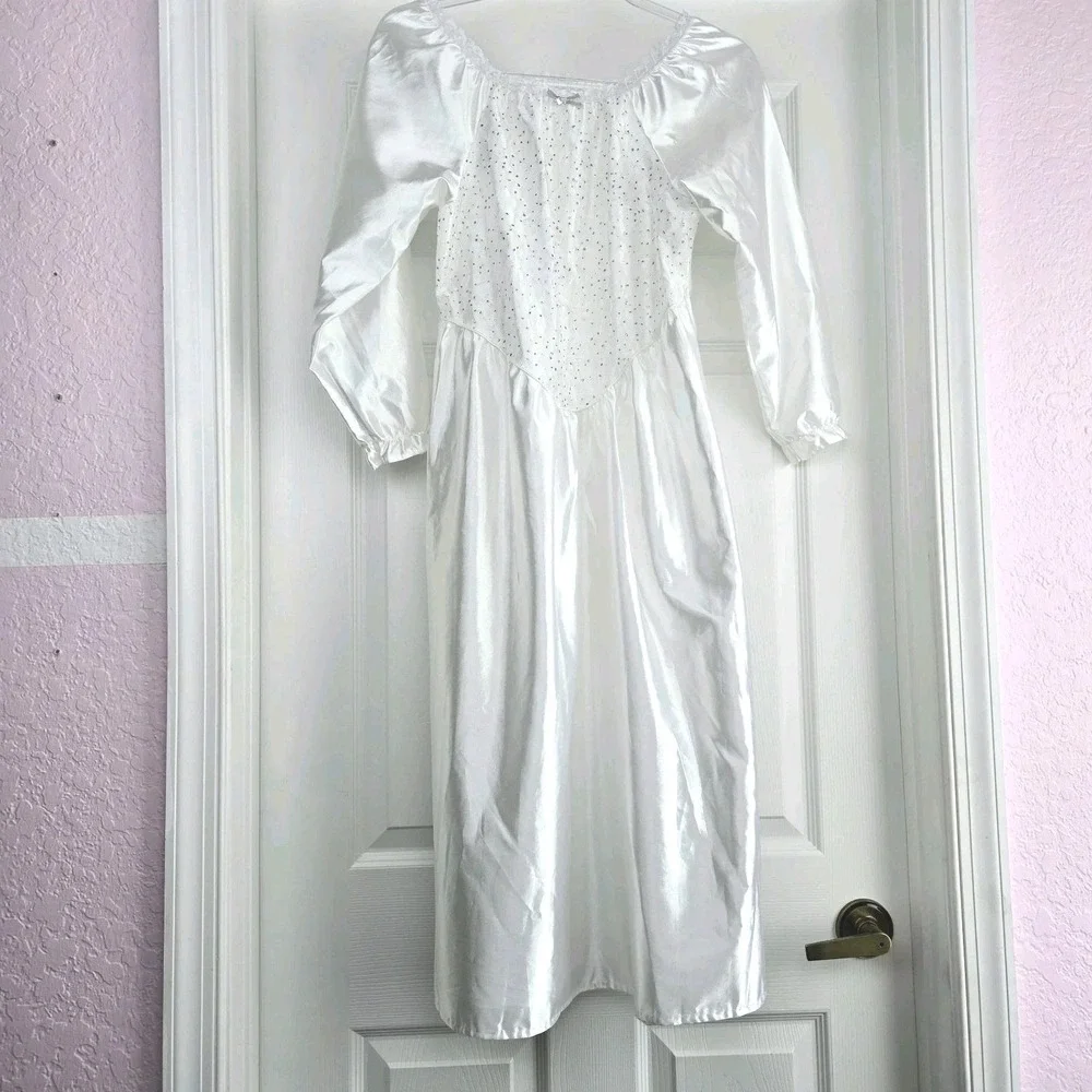 Candlesticks Girls Vtg White Satin Costume Long Nightgown Bling‎ Bodice Size 10